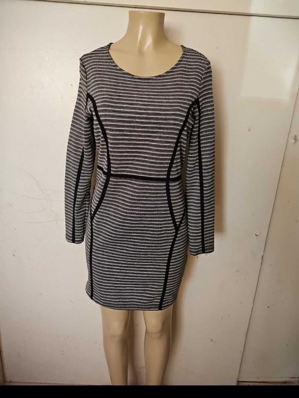 Divided Black & White Striped Long-Sleeve Bodycon Dress